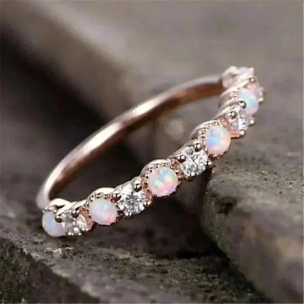 New 925 Silver White Sapphire Fire Opal Band